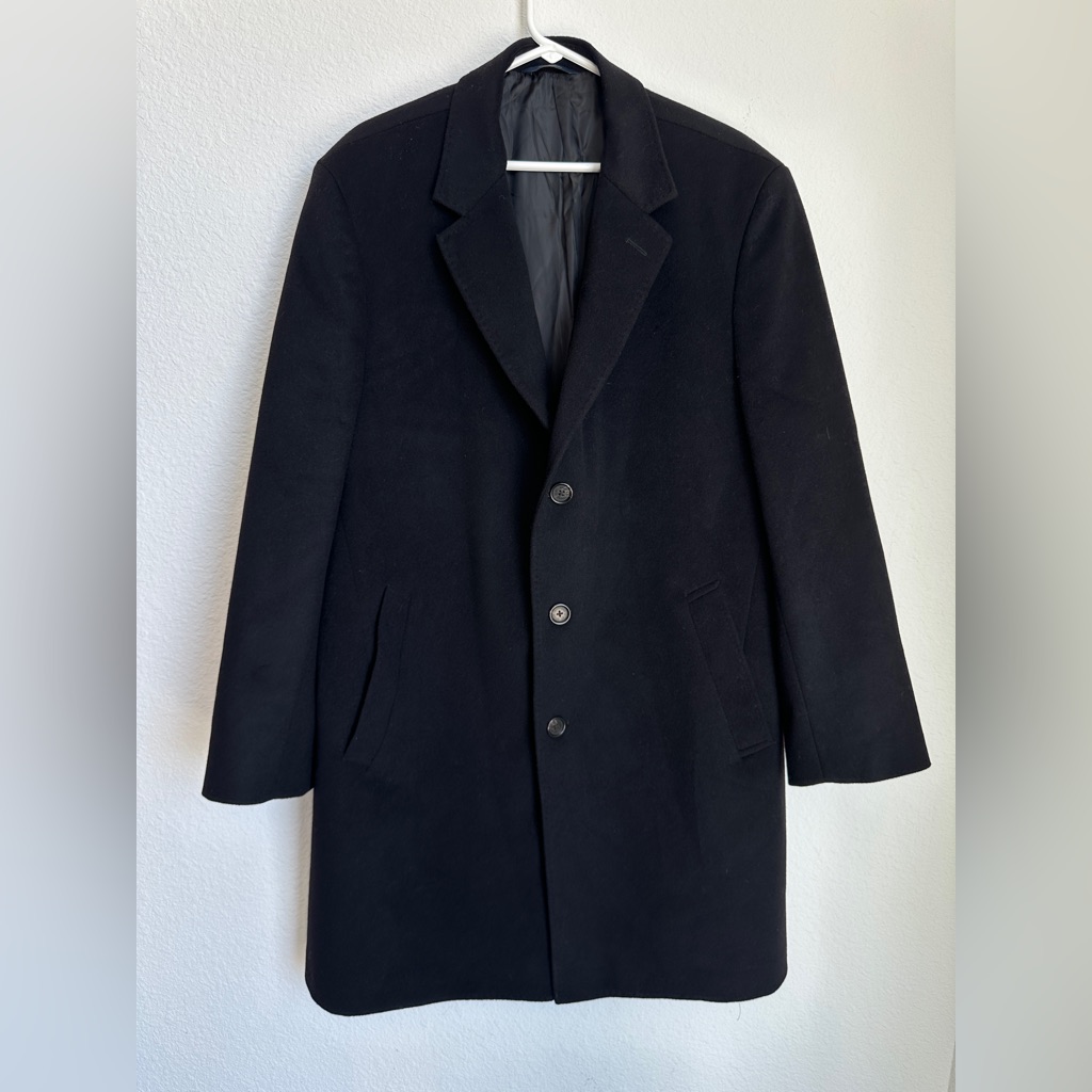 Brooks Brothers Brooksstorm Regent Fit Size 44r Black 100% Wool Overcoat Long
